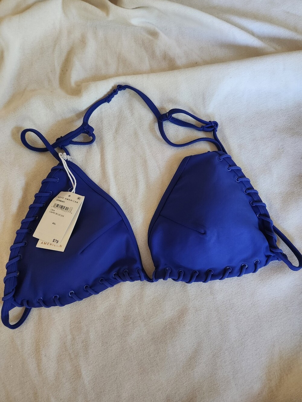 Good American NWT Capri Blue Lace Up Triangle Bikini Top 4XL